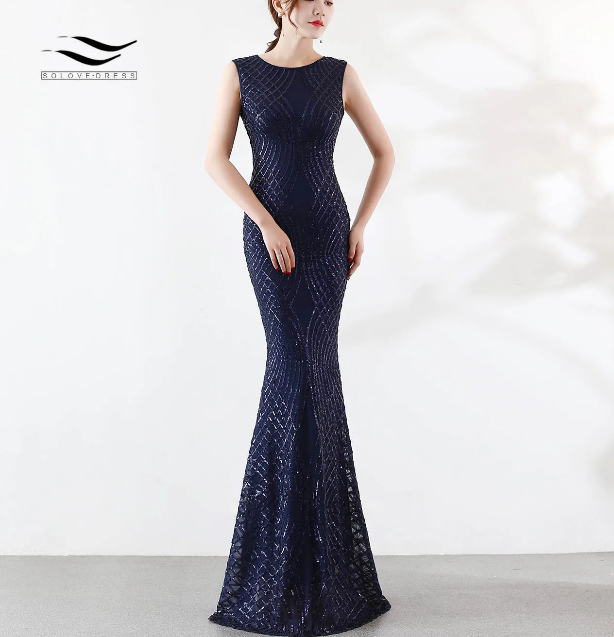 SOLOVEDRESS Русалка труба вечернее платье без рукавов женские длинные вечерние