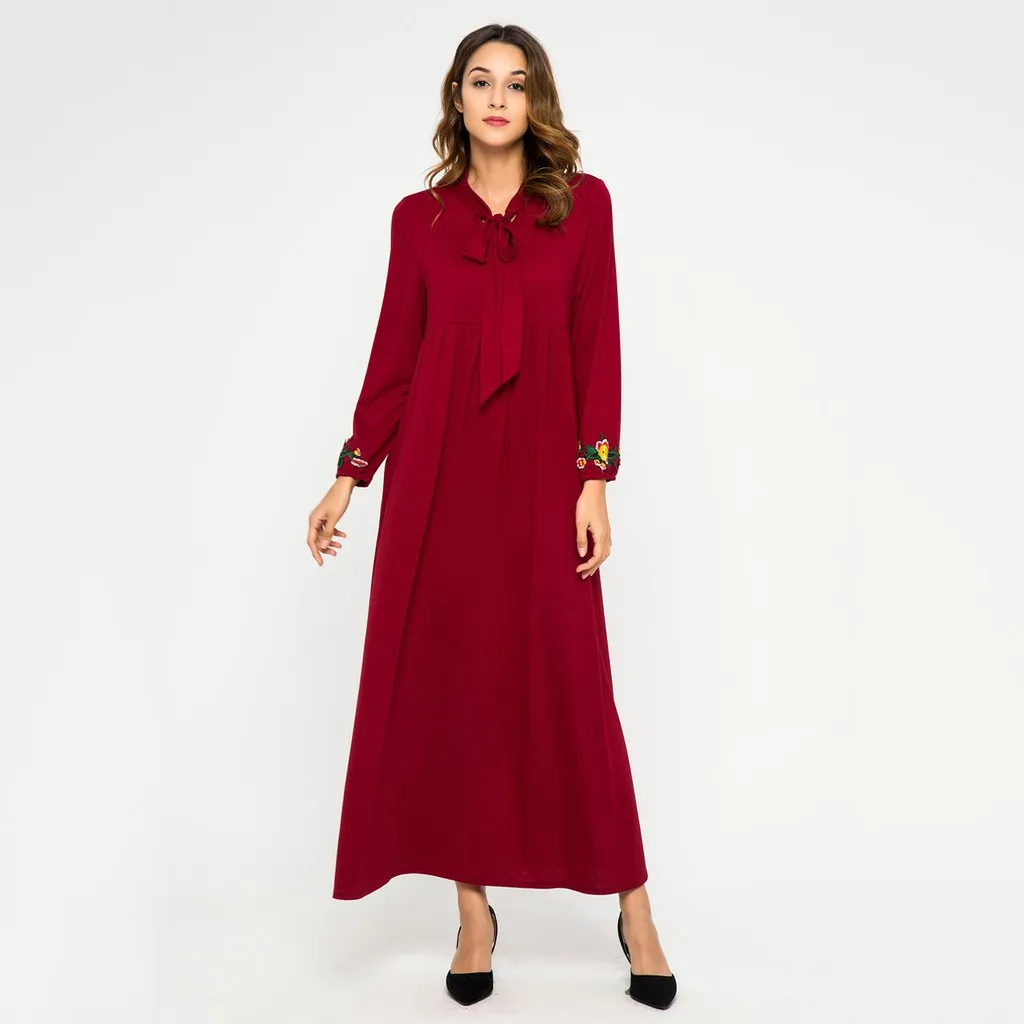 2019 M xxl мусульманская Мода mAh Jubah Кружева Вышивка Красный Moslem женское длинное Макси