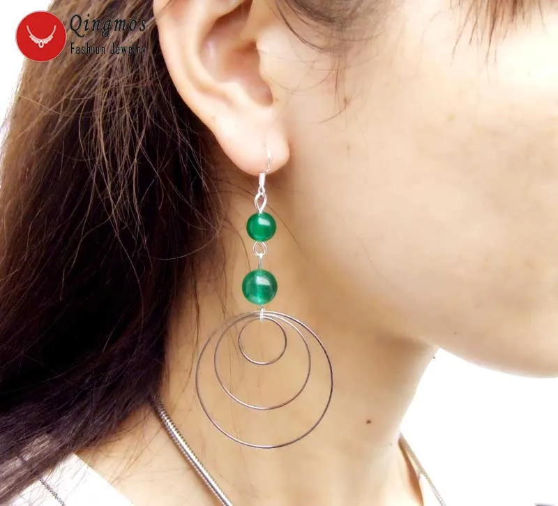 Qingmos Fashion Natural Green Jades Earrings for Women with 8-10mm Jades 3 Piece Metal Round Circle Dangle 3.5'' Earring ear617
Qingmos Fashion Natural Green Jades Earrings for Women with 8-10mm Jades 3 Piece Metal Round Circle Dangle 3.5'' Earring ear617