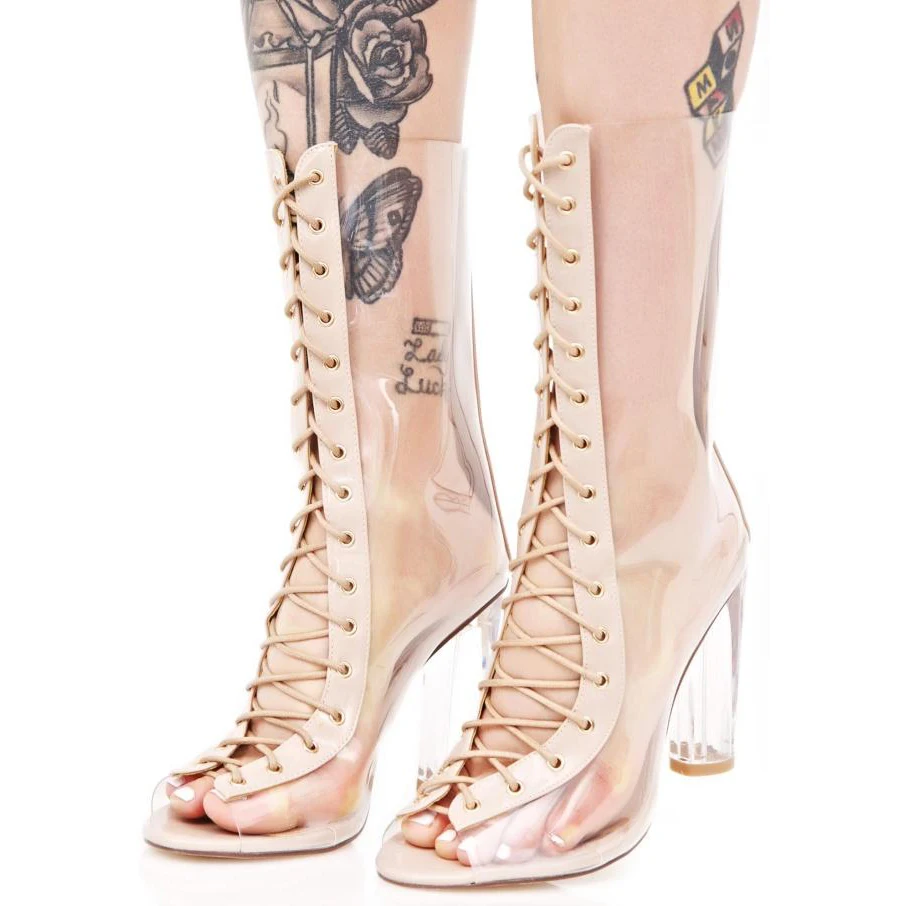 

ARQA Women Frank Anekeh 2019 New Sexy PVC Transparent Gladiator Sandals Peep Toe Shoes Clear Chunky heels Sandals Mujer Women