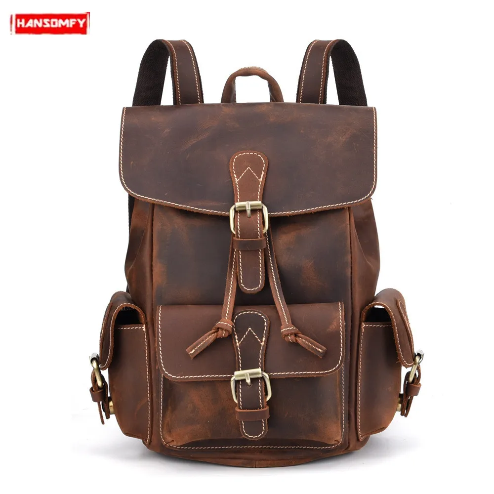 New Genuine Leather Men's Backpack Men Laptop Shoulder Bag Brown Leather Leisure Vintage Travel Backpacks Crazy Horse Leather
New Genuine Leather Men's Backpack Men Laptop Shoulder Bag Brown Leather Leisure Vintage Travel Backpacks Crazy Horse Leather