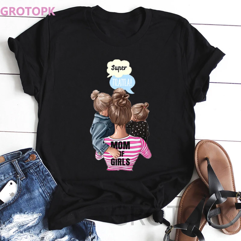 Женская Черная футболка с надписью Mommy's Love Super Mama женская одежда модель 2019 года