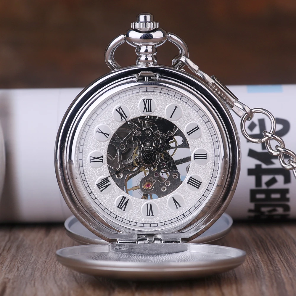 Luxury Mechanical Pocket Watch Silver Double Sides Open Hollow Skeleton Unisex Silver Case Casual Men Women Pocket Watch
Luxury Mechanical Pocket Watch Silver Double Sides Open Hollow Skeleton Unisex Silver Case Casual Men Women Pocket Watch