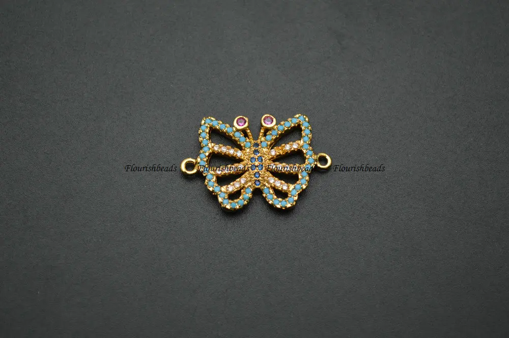 Новый дизайн 15x23mm многоцветный Цирконий металлическая бабочка очарование два
