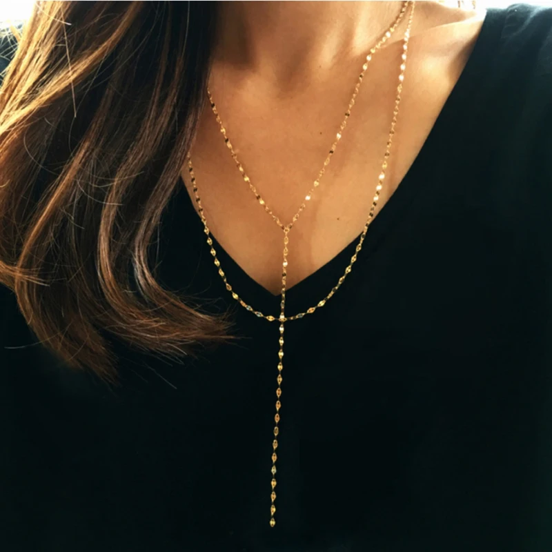 925 Silver Double Layer Chains Necklace for Women and Girls Y Drop Necklace Choker Collar Sterling Silver Sequin Necklace
925 Silver Double Layer Chains Necklace for Women and Girls Y Drop Necklace Choker Collar Sterling Silver Sequin Necklace