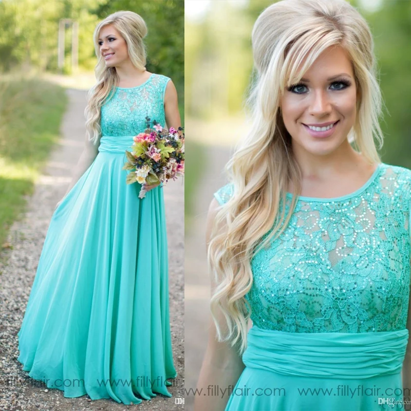 New Arrival Turquoise Long Chiffon Bridesmaid Dresses 2016 Scoop Neckline Lace Top V Backless Bridesmaid Dress For Wedding 2016
New Arrival Turquoise Long Chiffon Bridesmaid Dresses 2016 Scoop Neckline Lace Top V Backless Bridesmaid Dress For Wedding 2016