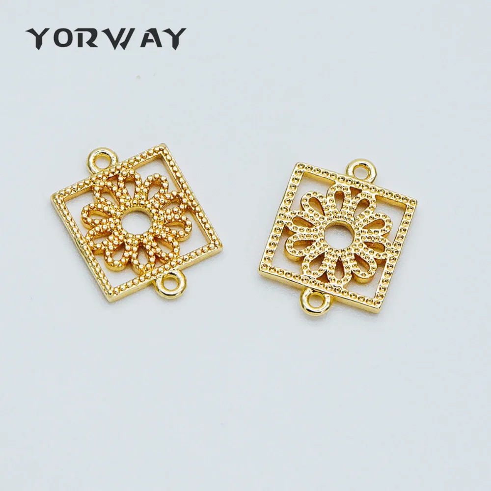 

10pcs/Lot Gold Plated Brass Floral Charm Connectors 15x11mm, Filigree Hollow Flower Pendants, Lead Nickel Free (GB-355)
