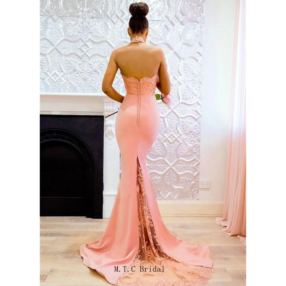 New 2019 Blush Pink Mermaid Prom Dresses Backless Halter Lace Elastic Satin Long Evening Gowns Custom Made Wedding Party Dress
New 2019 Blush Pink Mermaid Prom Dresses Backless Halter Lace Elastic Satin Long Evening Gowns Custom Made Wedding Party Dress