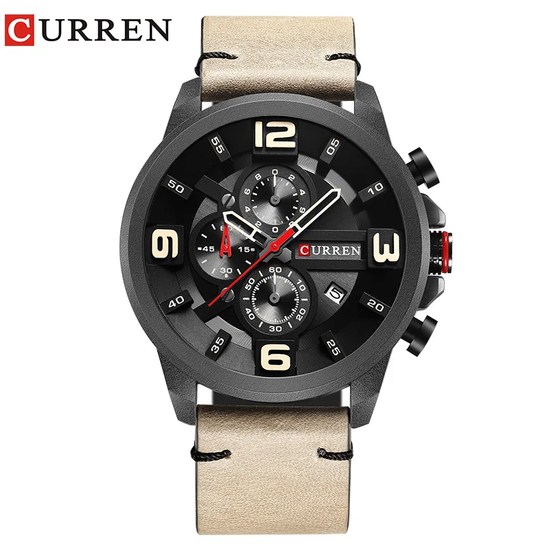 CURREN Light Brown Genuine Leather Calendar 3D 3 Dial Multifunction Sport Black Bezel Watches Men Top Brand Luxury Quartz Watch
CURREN Light Brown Genuine Leather Calendar 3D 3 Dial Multifunction Sport Black Bezel Watches Men Top Brand Luxury Quartz Watch