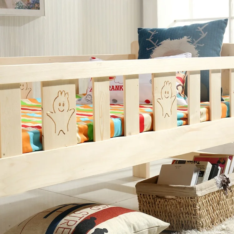 Solid Wood Children Bed Multifunctional Widen Child Kids Wooden Bed Durable Pine Wood Guardrail Bed With Ladder