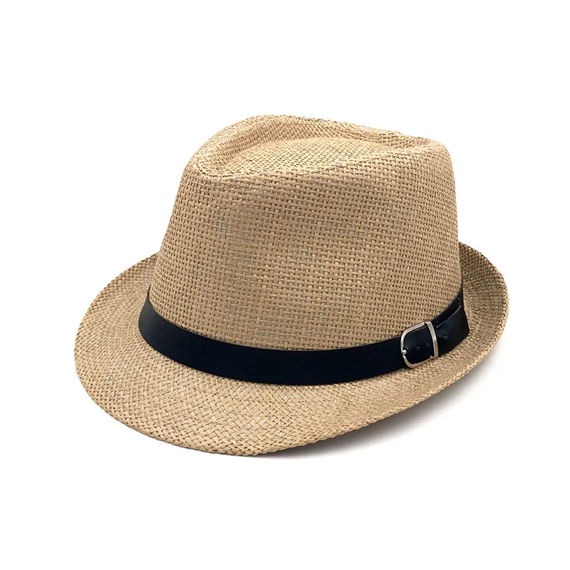 

Соломенная шляпа от солнца для мужчин и женщин, модная повседневная Пляжная Панама с ремнем джаз, ковбойская Федора, головной убор в стиле гангстер, для детей и мальчиков, на лето