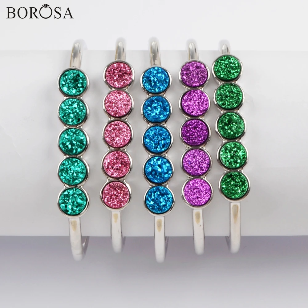 BOROSA Design 3PCS Fashion Silver Plated Bezel Five Round Natural Agates Druzy Titanium Rainbow 7mm Drusy Bangle Jewelry Gems
BOROSA Design 3PCS Fashion Silver Plated Bezel Five Round Natural Agates Druzy Titanium Rainbow 7mm Drusy Bangle Jewelry Gems