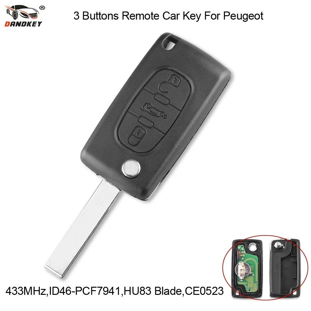 DANDKEY складной Выкидной дистанционный ключ CE0523 ASK 433 МГц флейта для Peugeot 207 308 408 Key(3