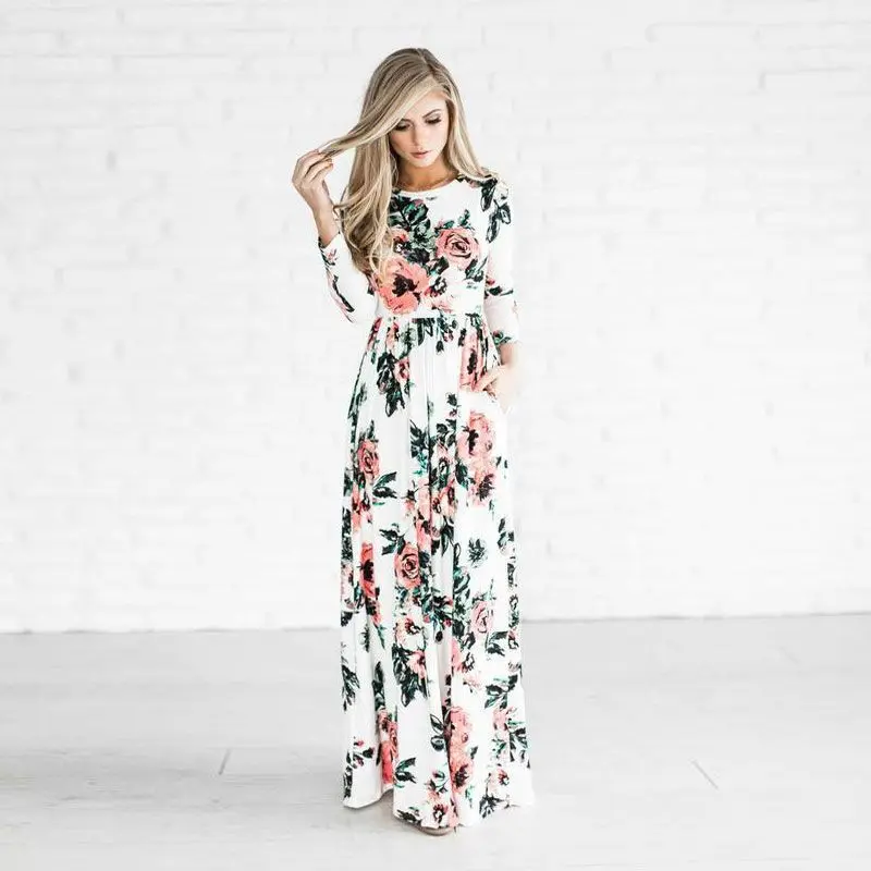 Женское длинное пляжное платье с цветочным принтом boho лето 2019|Женские платья| |