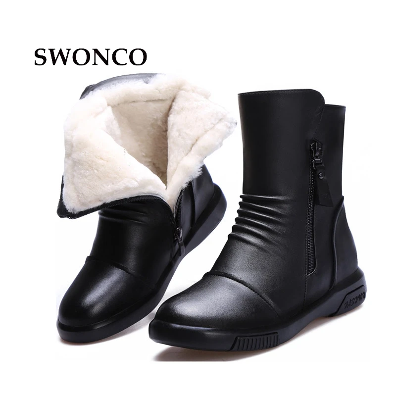 SWONCO Women's Winter Boots Genuine Leather Thick Wool Warm Ladies Boot Winter Women Boots 2018 Rubber Sole Mother Black Shoes
SWONCO Women's Winter Boots Genuine Leather Thick Wool Warm Ladies Boot Winter Women Boots 2018 Rubber Sole Mother Black Shoes