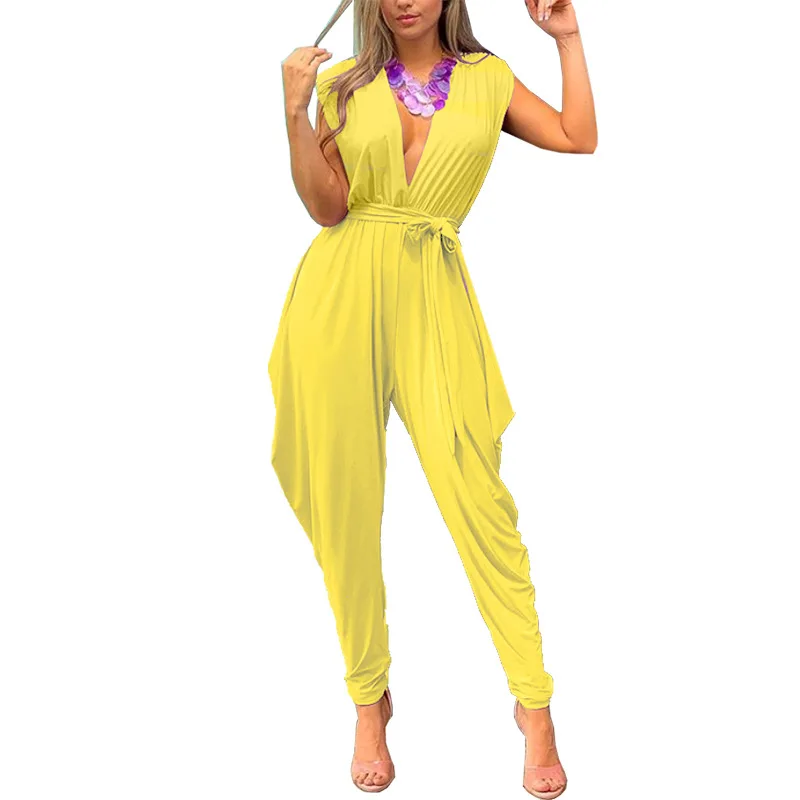 New Arrival Solid Sleeveless Deep V Pleated Belt Streetwear Women Jumpsuits Female Playsuits Casual Rompers
New Arrival Solid Sleeveless Deep V Pleated Belt Streetwear Women Jumpsuits Female Playsuits Casual Rompers