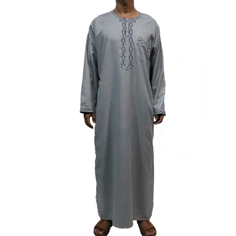 2019 Men's Round Neck Long Sleeve Solid Saudi Arab Thobe Islamic Muslim Dubai Robe | Тематическая одежда и униформа