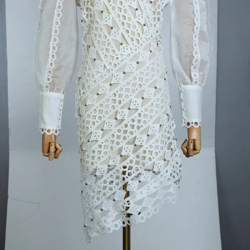 Ruique Women 2019 Spring Hollow Out Trendy Dress Ladies Sexy V-neck Lace Style Dresses Long Sleeve Asymmetrical Slim White Dress
Ruique Women 2019 Spring Hollow Out Trendy Dress Ladies Sexy V-neck Lace Style Dresses Long Sleeve Asymmetrical Slim White Dress