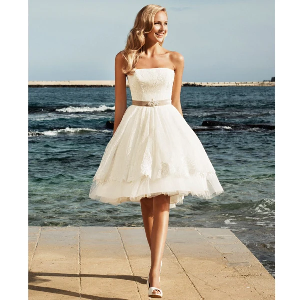 vestido de noiva 2016 New Strapless Sleeveless Knee Length Beach Bridal Dress Cheap Short Wedding Dresses With Lace Up Back
vestido de noiva 2016 New Strapless Sleeveless Knee Length Beach Bridal Dress Cheap Short Wedding Dresses With Lace Up Back
