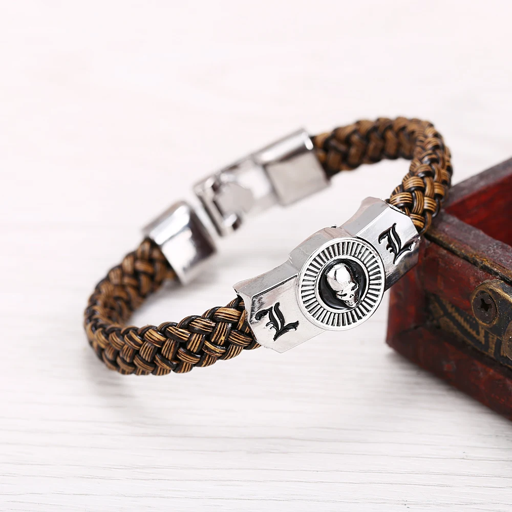 Movie Death Note Souvenir Skeleton Charm Bracelet Weave Leather Geometric Round Jewelry Bangle Alloy Ornament For Men Gift
Movie Death Note Souvenir Skeleton Charm Bracelet Weave Leather Geometric Round Jewelry Bangle Alloy Ornament For Men Gift