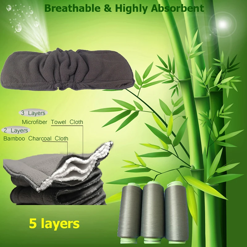 Baby Care Newborn Bamboo Diaper Inserts Washable Liner Toddler Infant 5 Layers Charcoal Nappies Reuseable Changing Mat | Мать и ребенок