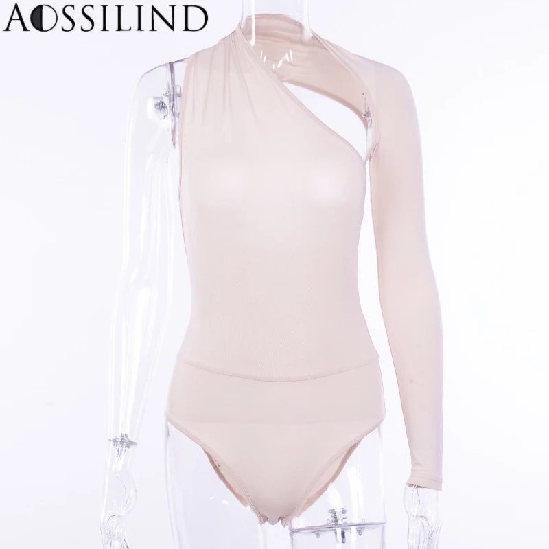 AOSSILIND Sexy One Shoulder Backless Skinny Bodysuits Autumn Long Sleeve Hollow Out Rompers Ladies Stretchy Bodysuit For Women | Женская