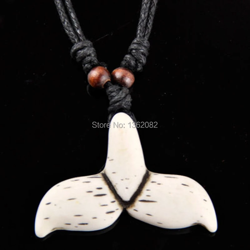 Hawaiian Surfer Handmade Faux Bone Carved Shark WHALE TAIL Pendant Necklace New Zealand Tribal Maori Choker Gift MN527 | Украшения и