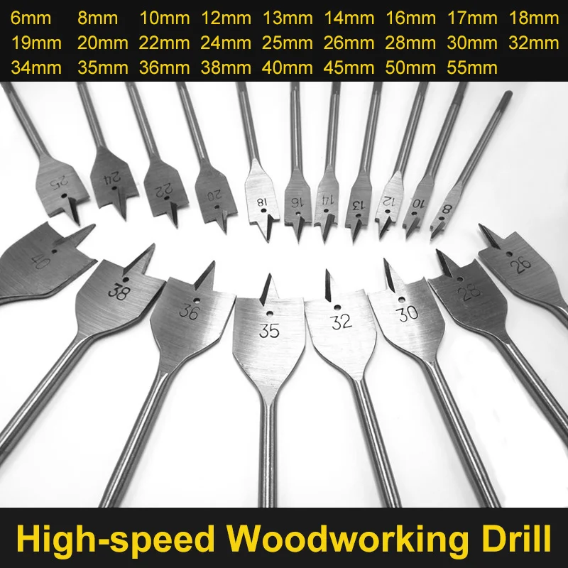 6-55mm Flat Drill Long High-carbon Steel Wood Flat Drill Set Woodworking Spade Drill Bits Durable Woodworking Tool Sets
6-55mm Flat Drill Long High-carbon Steel Wood Flat Drill Set Woodworking Spade Drill Bits Durable Woodworking Tool Sets