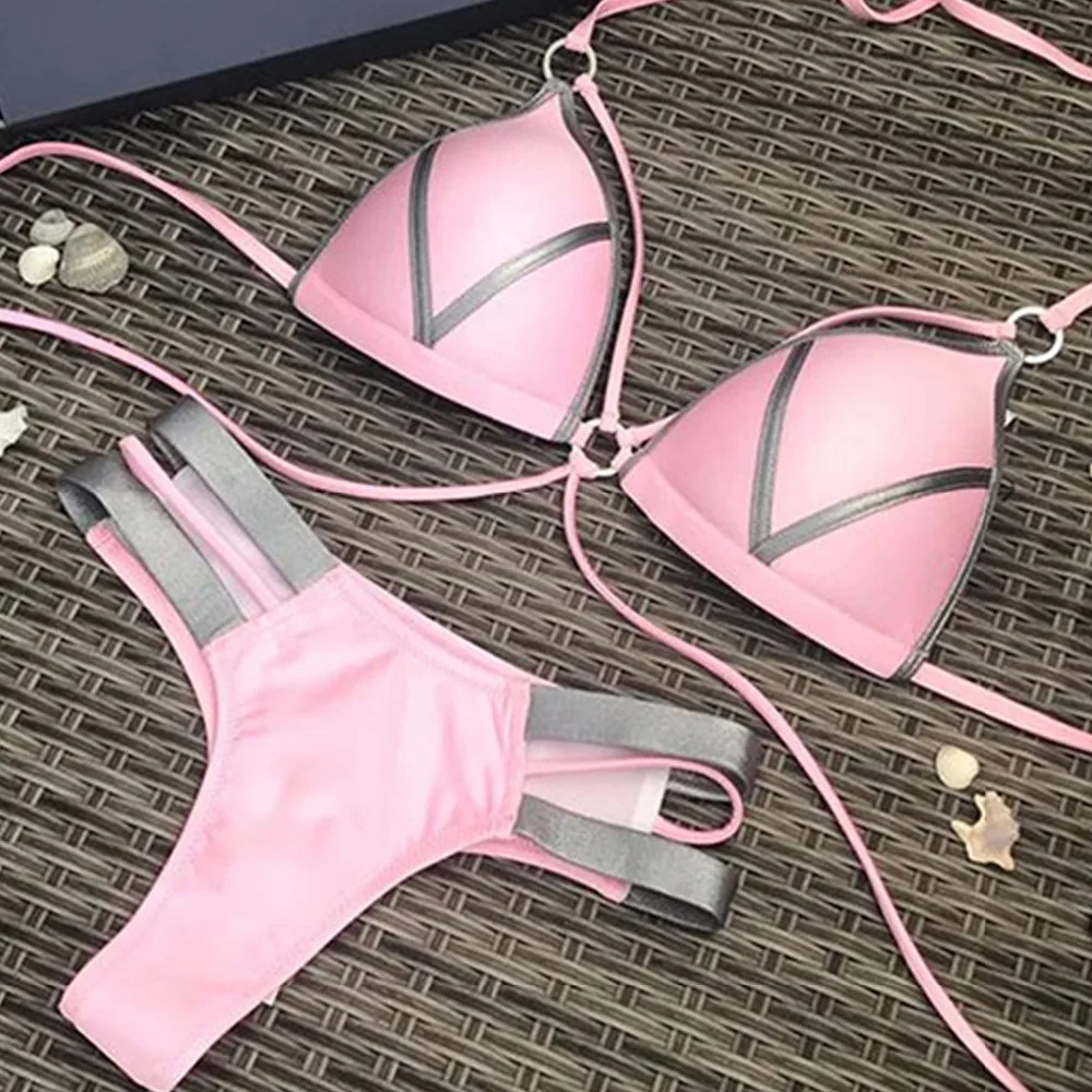 2020 Sexy String Thong Bikini Set Patchwork Women Push Up Swimwear Biquini Halter Top Swimsuit Padded Bra Female Bathing Suit
2020 Sexy String Thong Bikini Set Patchwork Women Push Up Swimwear Biquini Halter Top Swimsuit Padded Bra Female Bathing Suit