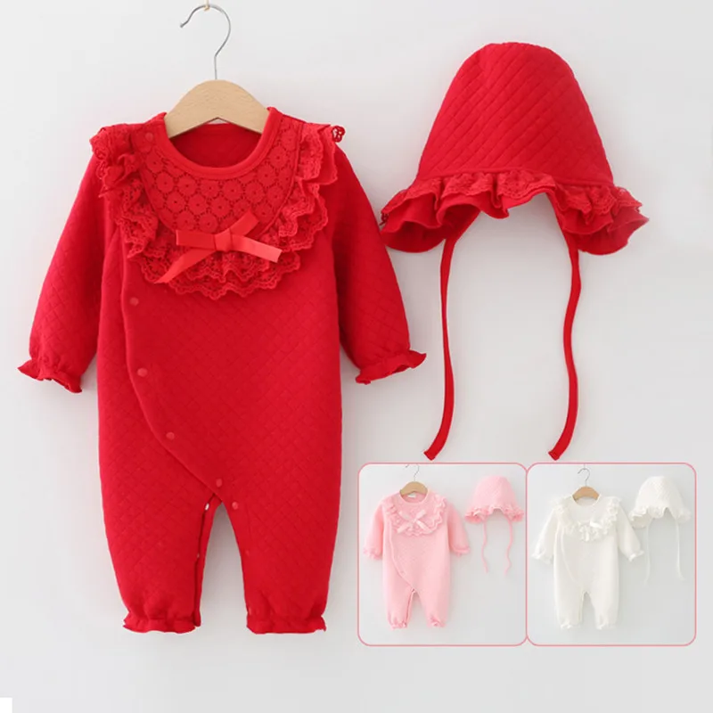 Winter Newborn Baby Girl Clothes Lace Collar Bow Thicken Jumpsuit Clothing Sets Girls Bodysuit+ Hats
Winter Newborn Baby Girl Clothes Lace Collar Bow Thicken Jumpsuit Clothing Sets Girls Bodysuit+ Hats