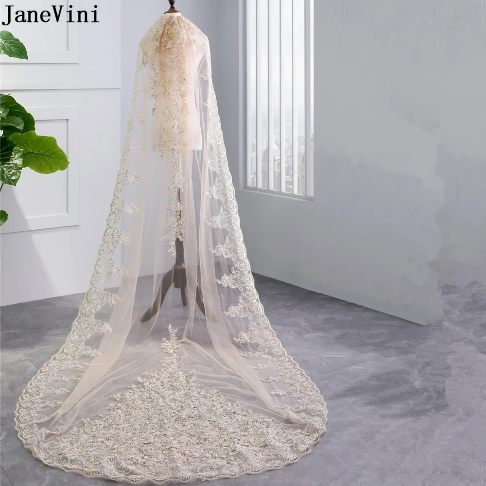 JaneVini Luxurious Long Wedding Veil Lace Edge Sequins Champagne Cathedral Length Bridal Veils with Comb Voile Mariage Longues
JaneVini Luxurious Long Wedding Veil Lace Edge Sequins Champagne Cathedral Length Bridal Veils with Comb Voile Mariage Longues