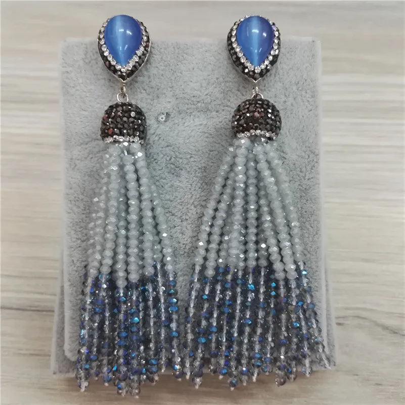Серьги-подвески женские серсветильник с синими бусинами 12 рядов | Украшения и