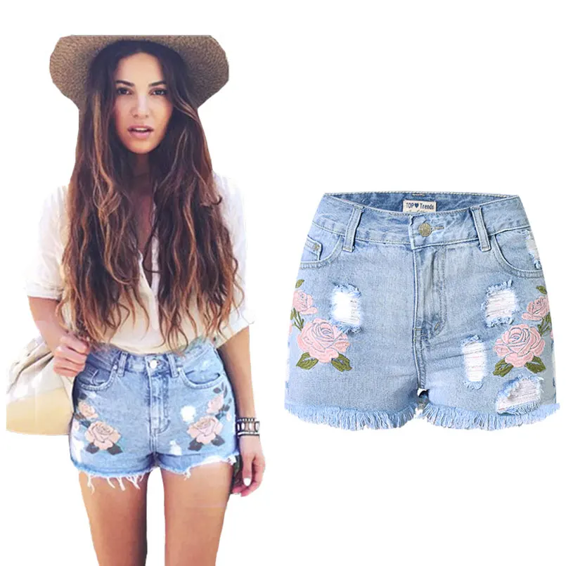 Шорты женские для фитнеса джинсы бренда Boho повседневные джинсовые с цветочной