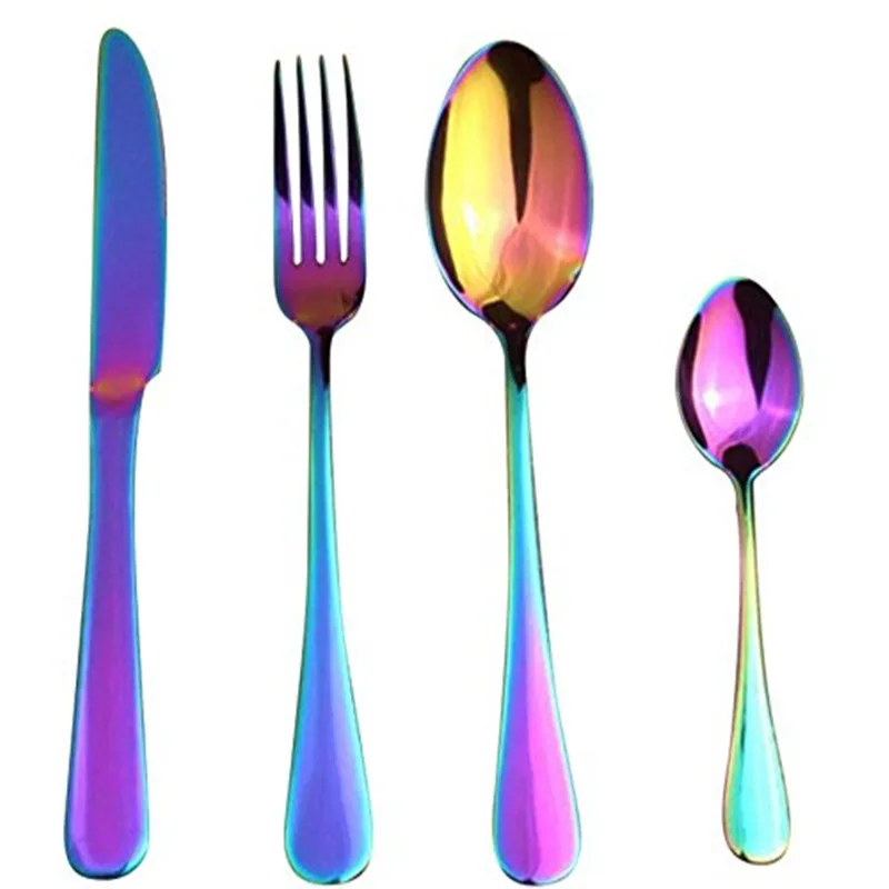 KTL 24 Pieces Colorful Stainless Steel Dinnerware Set Western Rainbow Cutlery Tableware Fork Knife Teaspoon Wedding Cutlery Set
KTL 24 Pieces Colorful Stainless Steel Dinnerware Set Western Rainbow Cutlery Tableware Fork Knife Teaspoon Wedding Cutlery Set