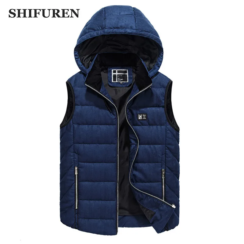SHIFUREN Winter Warm Hooded Vest Men Casual Sleeveless Jacket Thicken Cotton Padded Waistcoats Outerwear Plus Size L-XXXL
SHIFUREN Winter Warm Hooded Vest Men Casual Sleeveless Jacket Thicken Cotton Padded Waistcoats Outerwear Plus Size L-XXXL