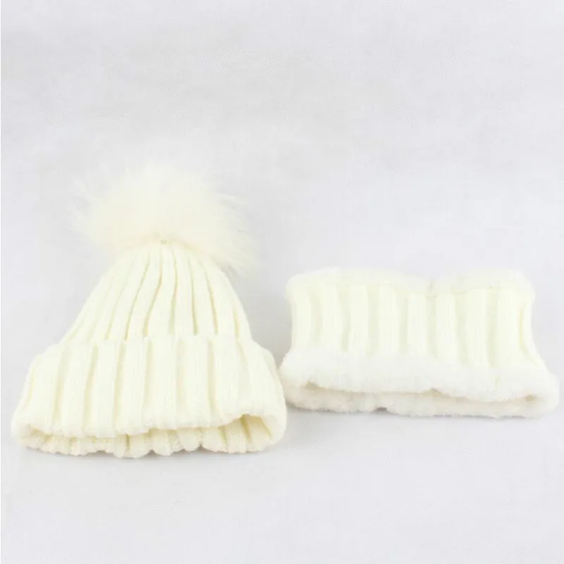 Модный теплый зимний комплект из шапки и шарфа для детей вязаная шапка девочек