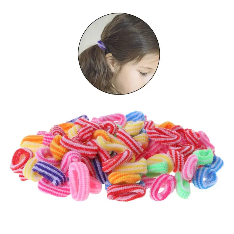 

100 Pcs/Set Hair Band Girls Ponytail Elastic Soft Stripe Candy Color Mixed Headband Headwear Children Kids Accessories Hair Rope