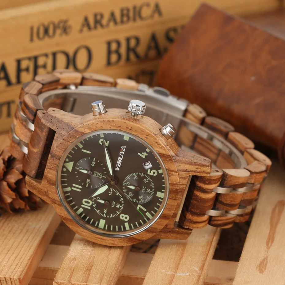 Деревянные часы мужские лучший бренд YISUYA роскошные с хронографом датой