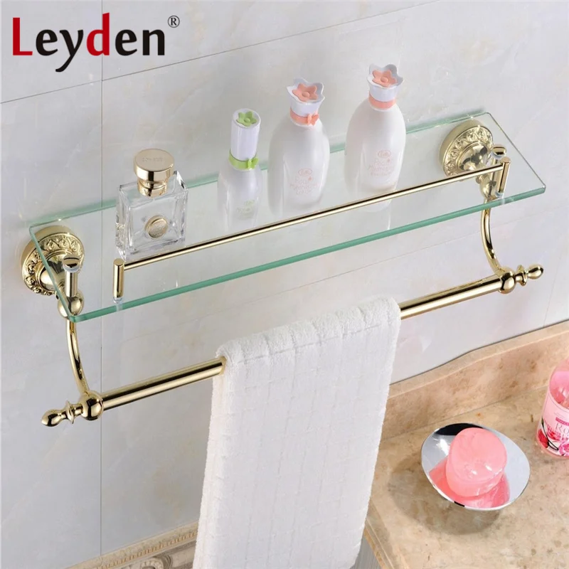 Leyden Luxury Brass Gold Single Tier Toilet Glass Bathroom Shelf with Towel Rack Bar Flower Carving Gold Base Bathroom Accessory
Leyden Luxury Brass Gold Single Tier Toilet Glass Bathroom Shelf with Towel Rack Bar Flower Carving Gold Base Bathroom Accessory