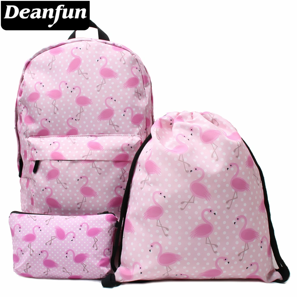 Женский рюкзак Deanfun розовый с 3D принтом в виде фламинго 3 шт./компл.|backpack 3d|pink