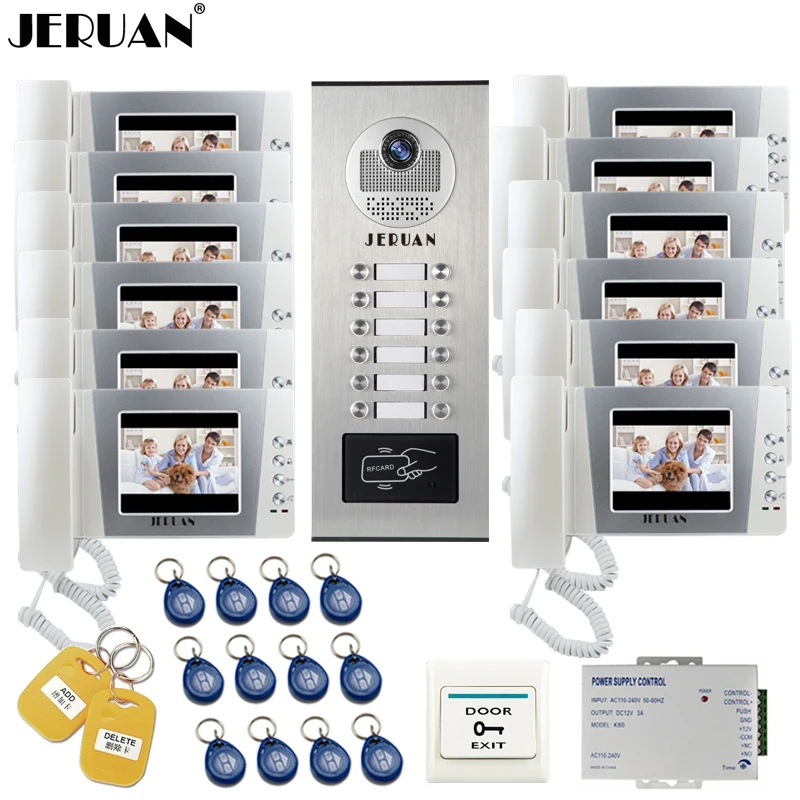 JERUAN 4 3 дюймов ЖК видео домофон дверной звонок Домофон Система Комплект RFID камера