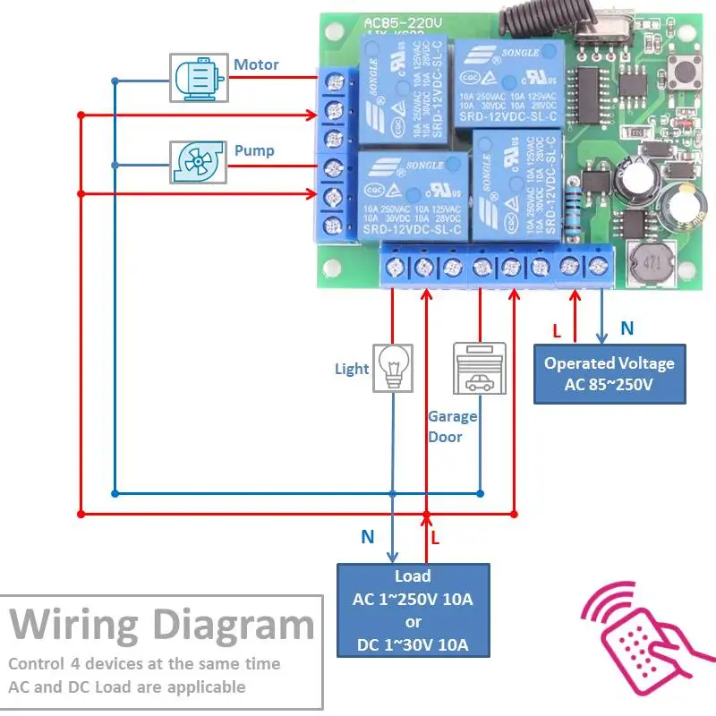 4 Channel 433Mhz AC 110/220V Operated RF Relay Switch Receiver For Lamp & Eletrical Devices Switch Control Wireless Control
4 Channel 433Mhz AC 110/220V Operated RF Relay Switch Receiver For Lamp & Eletrical Devices Switch Control Wireless Control