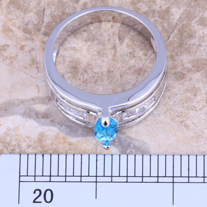 Роскошное искусственное кольцо из трех частей с синим фианитом и белым