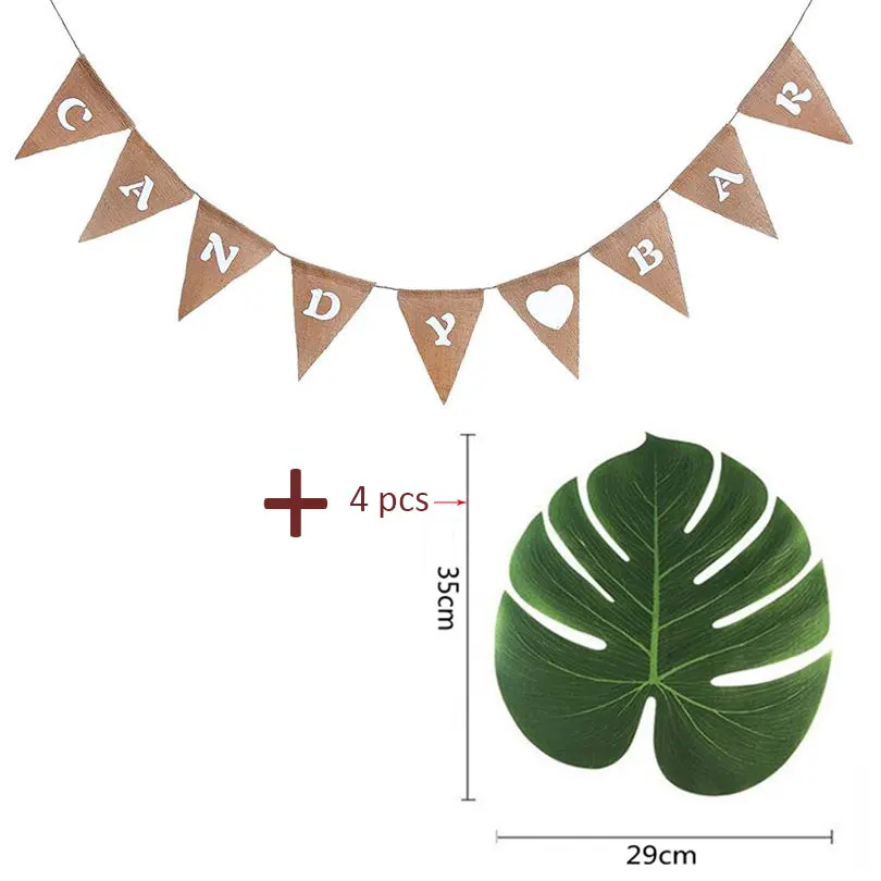4 Artificial Tropical Palm+Candy Bar Heart Print Banner Hessian Pennant Burlap Banner Flags for Party Home garden Decoration
4 Artificial Tropical Palm+Candy Bar Heart Print Banner Hessian Pennant Burlap Banner Flags for Party Home garden Decoration
