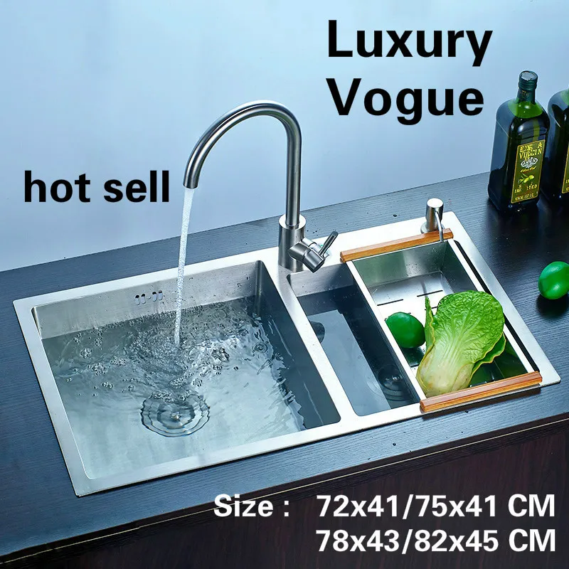 

Free shipping Standard kitchen manual sink double groove durable food-grade stainless steel hot sell 72x41/75x41/78x43/82x45 CM