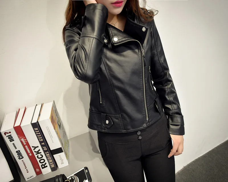 Female leather new high quality fashion brand design PU motorcycle zipper Slim lapel jacket Women | Женская одежда