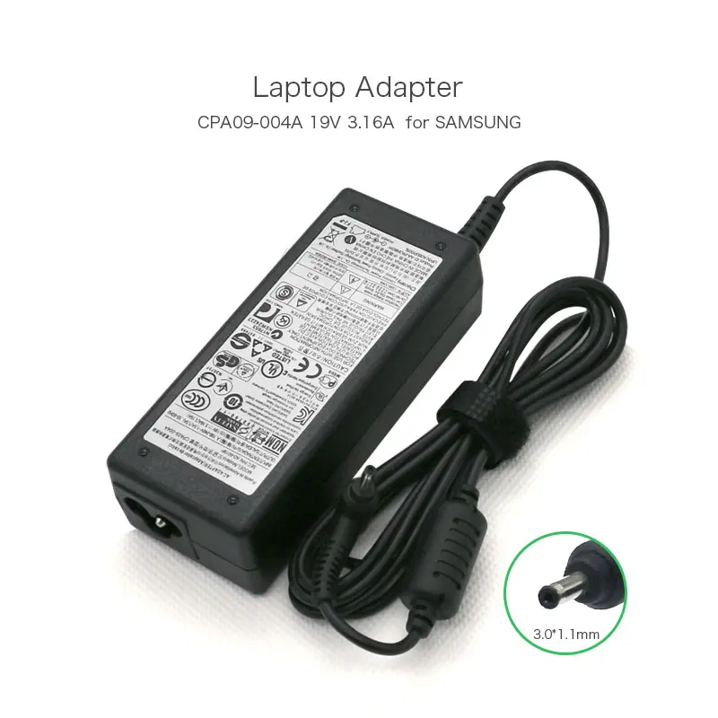 19V 3.16A 60W 3.0*1.1mm Power Cord Battery Charger for Samsung Sens 630 Sens 820 CPA09-004A AD-6019P Laptop AC Adapter
19V 3.16A 60W 3.0*1.1mm Power Cord Battery Charger for Samsung Sens 630 Sens 820 CPA09-004A AD-6019P Laptop AC Adapter