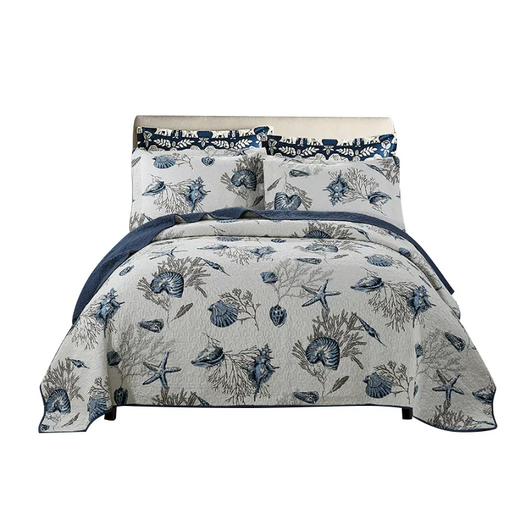 3-pieces Country Style Sea Plant Print Washed Cotton Quilted Bedspread Ultra Soft Comforter Set Queen King Size Cubrecamas 
3-pieces Country Style Sea Plant Print Washed Cotton Quilted Bedspread Ultra Soft Comforter Set Queen King Size Cubrecamas