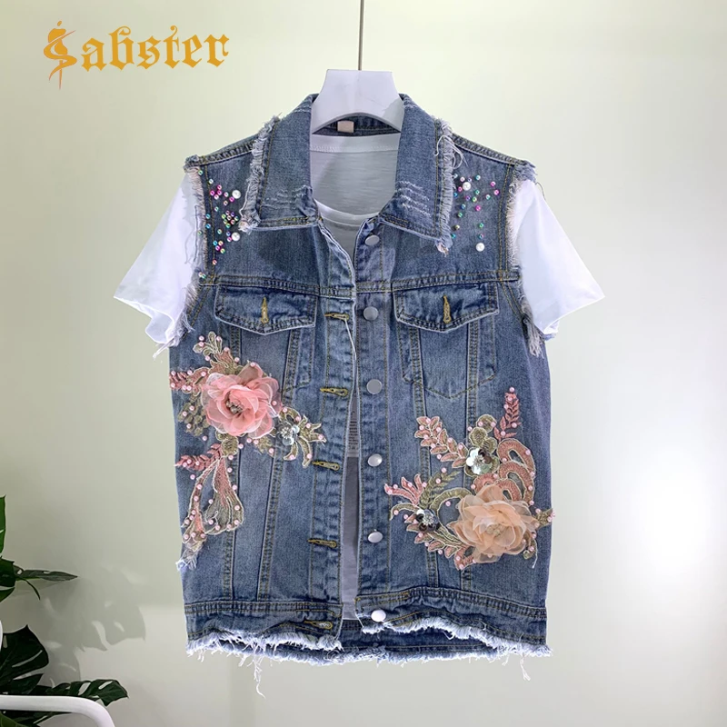 Fashion Summer 3D Flower Denim Vest Women Slim Sleeveless Hole Jeans Jackets Coats Female Waistcoat XZ334
Fashion Summer 3D Flower Denim Vest Women Slim Sleeveless Hole Jeans Jackets Coats Female Waistcoat XZ334