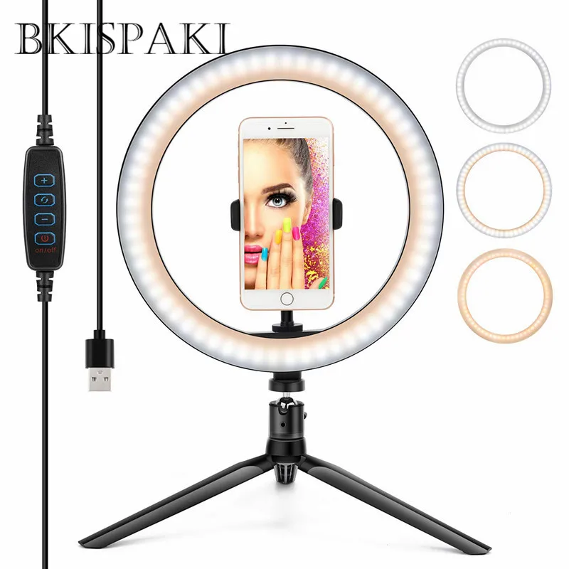 Tripod Photography LED Selfie Ring Light 26cm three-speed Stepless Lighting Dimmable With Cradle Head for Makeup FB Live Video
Tripod Photography LED Selfie Ring Light 26cm three-speed Stepless Lighting Dimmable With Cradle Head for Makeup FB Live Video